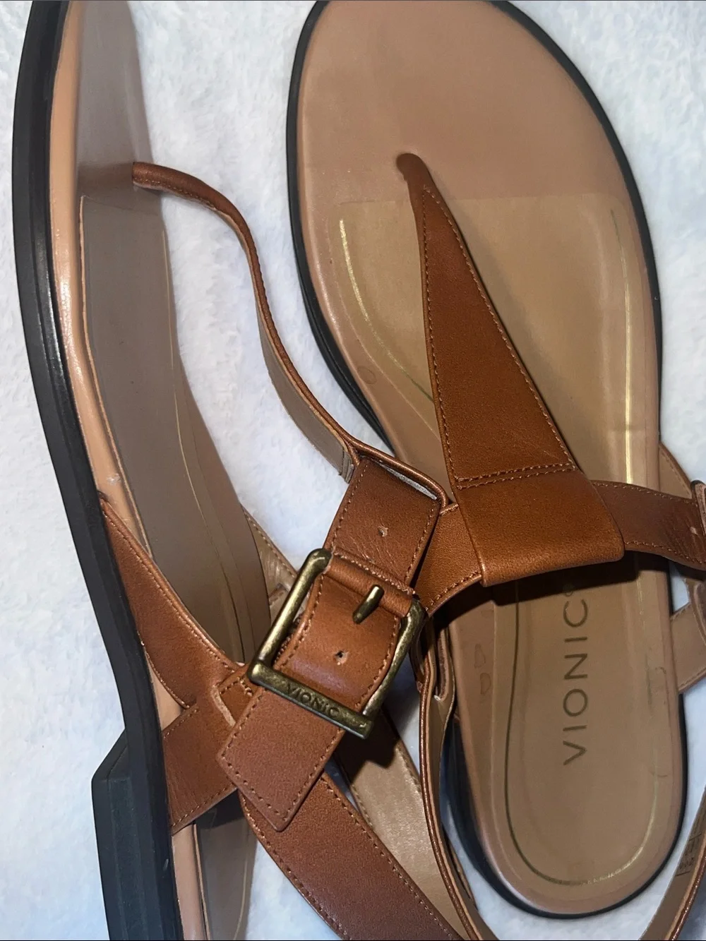 Vionic Tan Leather T-Strap Slingback Sandals